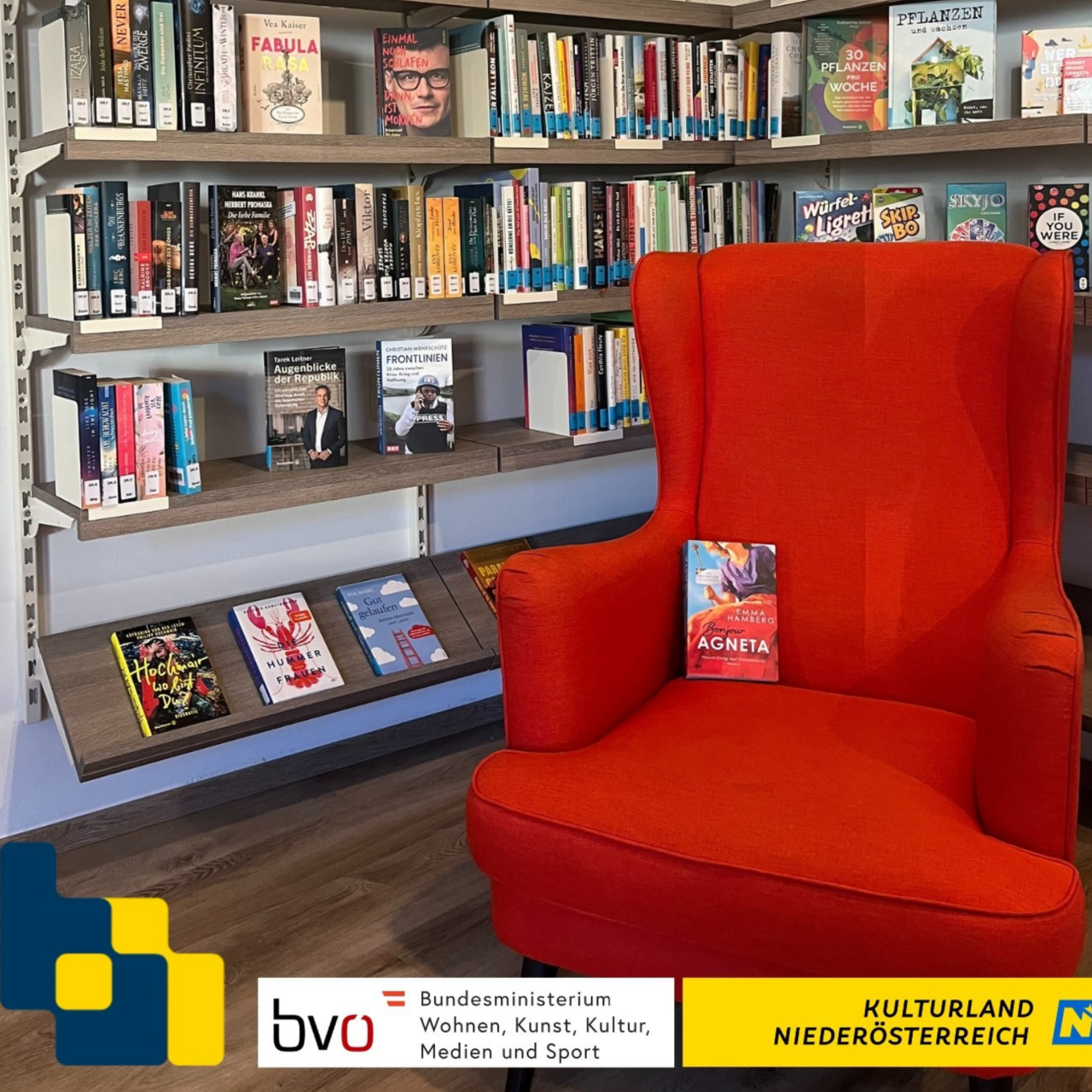 Bild der Bibliothek Alland mit Logos